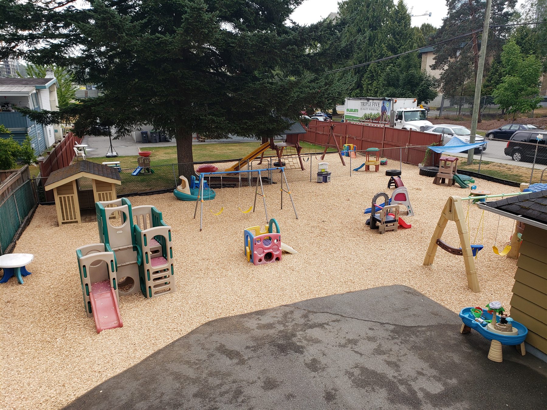 The spacious outdoor play area at Whalley Day Care